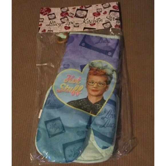 I Love Lucy Hot Stuff New Oven Mitt & Potholder Set Gift Kitchen Lucille Ball TV - Picture 4 of 4